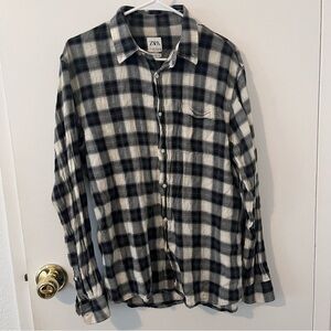 Zara Men’s Plaid Long Sleeve Shirt Relaxed Fit Black White Large